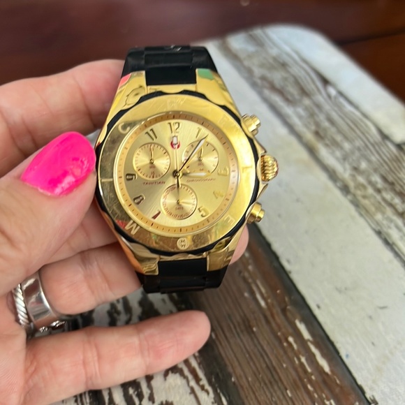Michele Accessories - *Michele* Tahitian Chrono Jelly Black Gold Watch EUC